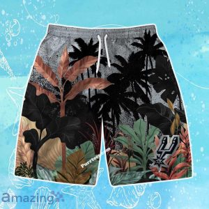 San Antonio Spurs Team Logo Pattern Tropical Hawaiian Shirt & Short Product Photo 3