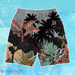 San Antonio Spurs Team Logo Pattern Tropical Hawaiian Shirt & Short Product Photo 4