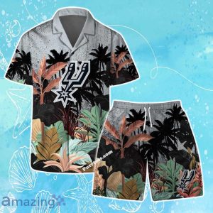 San Antonio Spurs Team Logo Pattern Tropical Hawaiian Shirt & Short Product Photo 1