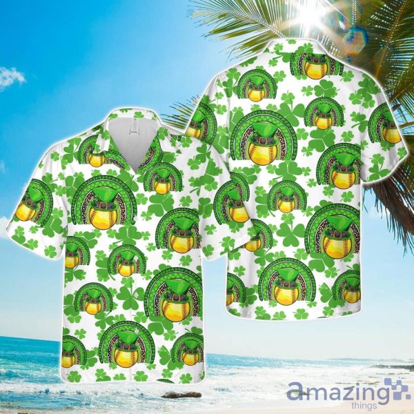 Softball Shamrock St Patrick's Day Hawaiian Shirt Aloha Beach Shirt Product Photo 1