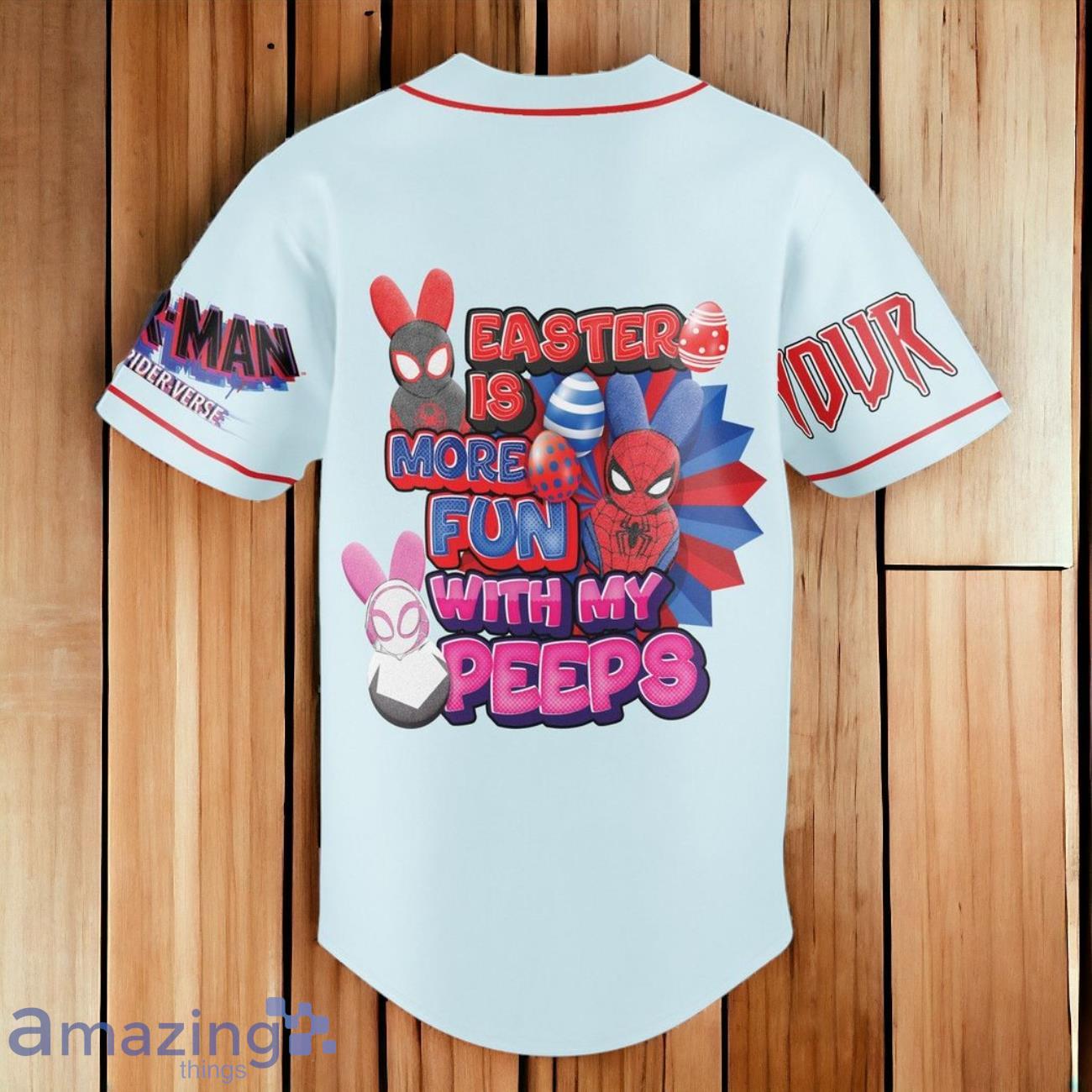 Spider Man Easter Peeps Custom Number & Name Baseball Jersey image Spider-Man Easter Peeps Custom Number & Name Baseball Jersey Product Photo 3