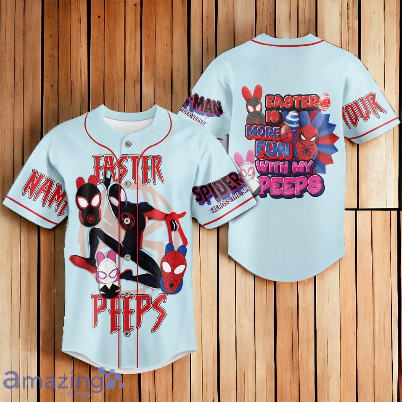 Spider Man Easter Peeps Custom Number & Name Baseball Jersey image Spider-Man Easter Peeps Custom Number & Name Baseball Jersey Product Photo 1