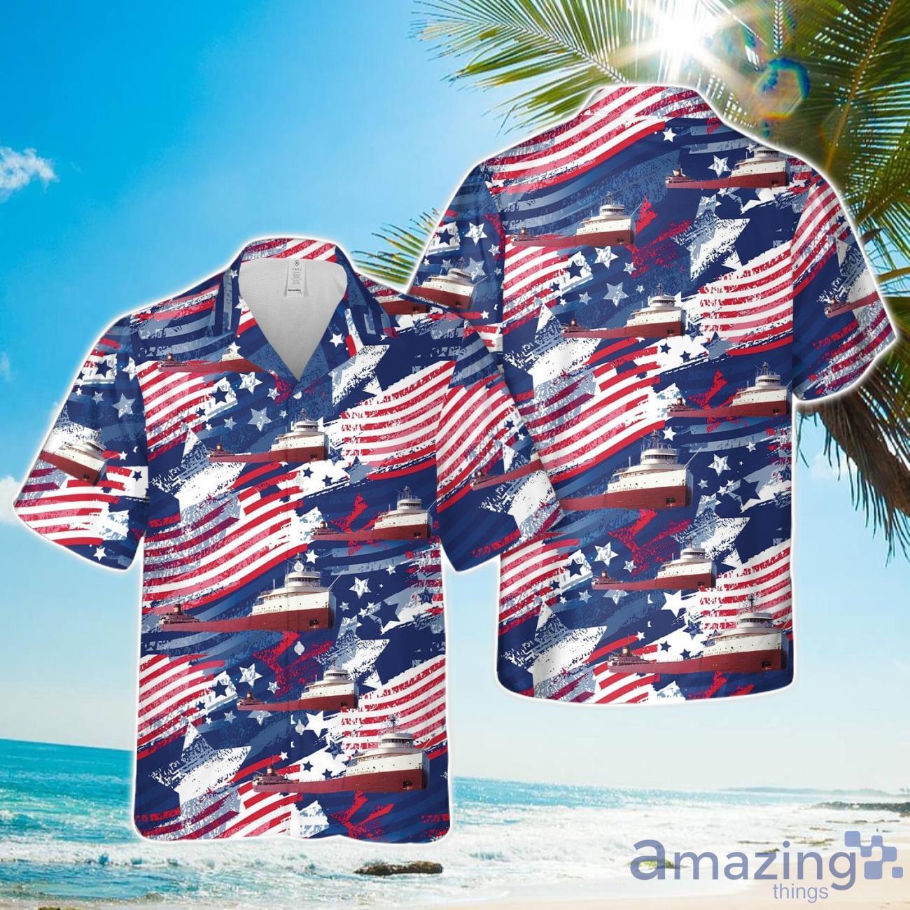 SS Edmund Fitzgerald, 4th Of July Hawaiian Shirt Aloha Beach Shirt image SS Edmund Fitzgerald, 4th Of July Hawaiian Shirt Aloha Beach Shirt Product Photo 1