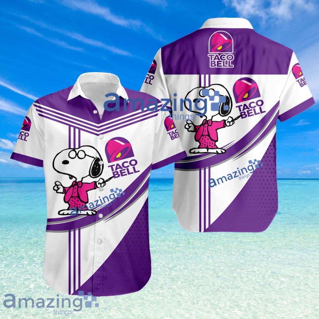 Taco Bell Logo Snoopy Pattern Tropical Button Down Hawaiian Shirt image Taco Bell Logo Snoopy Pattern Tropical Button Down Hawaiian Shirt Product Photo 1