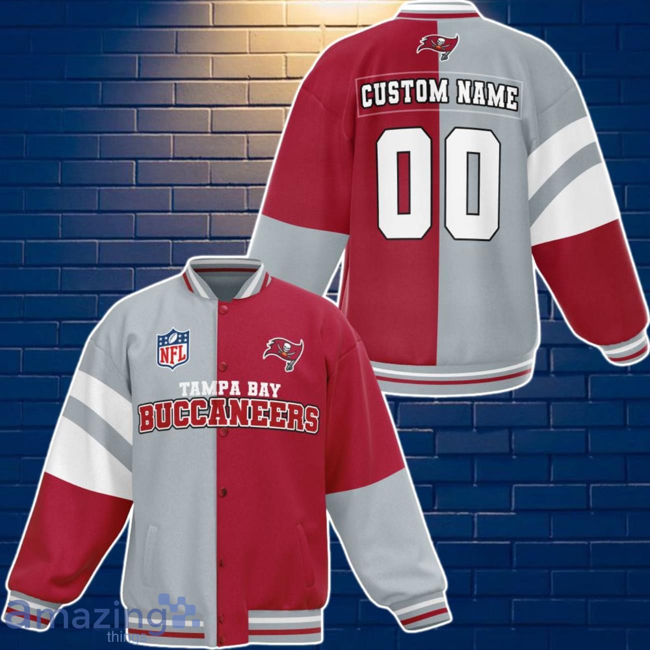 Tampa Bay Buccaneers Baseball Jacket Custom Number & Name Youth Style For Fans image Tampa Bay Buccaneers Baseball Jacket Custom Number & Name Youth Style For Fans Product Photo 1