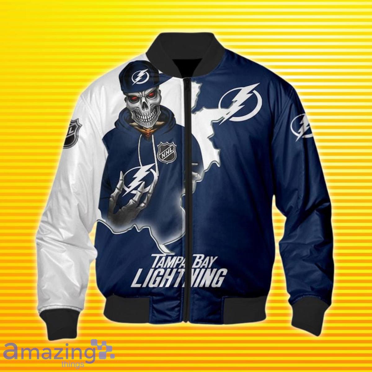 Tampa Bay Lightning Varsity Bomber 3D Impressive Gift For Men And Women image Tampa Bay Lightning Varsity Bomber 3D Impressive Gift For Men And Women Product Photo 1