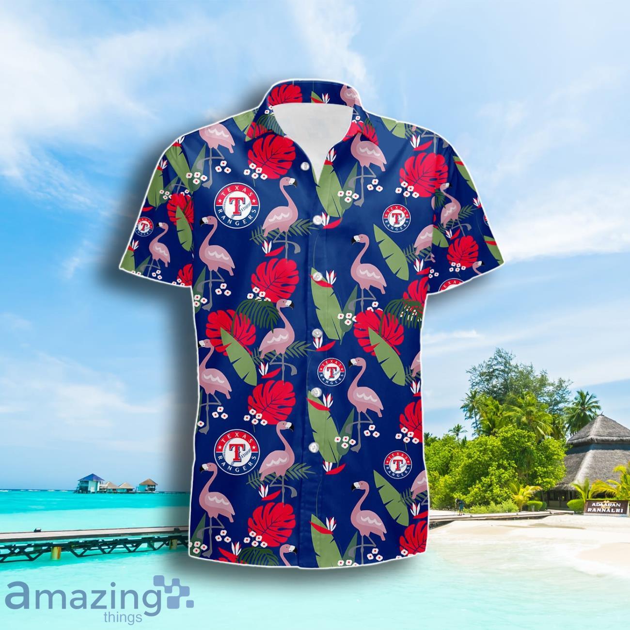Texas Rangers Flamingo Tropical Leaves Hawaiian Shirt Summer Gift For Men Women image Texas Rangers Flamingo Tropical Leaves Hawaiian Shirt Summer Gift For Men Women Product Photo 2