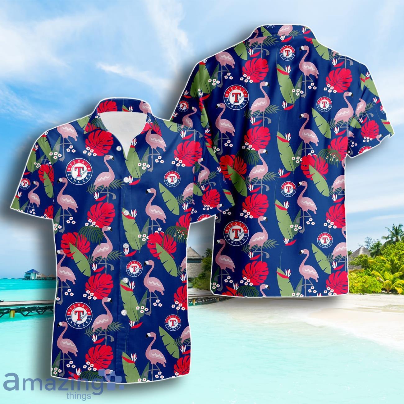 Texas Rangers Flamingo Tropical Leaves Hawaiian Shirt Summer Gift For Men Women image Texas Rangers Flamingo Tropical Leaves Hawaiian Shirt Summer Gift For Men Women Product Photo 1