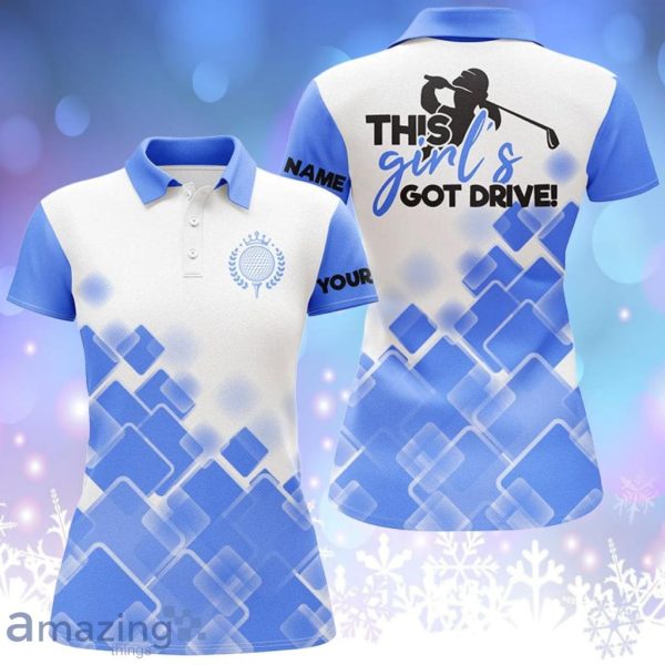 This Girl's Got Drive Custom Name Blue Pattern Polo Shirts For Women Product Photo 1