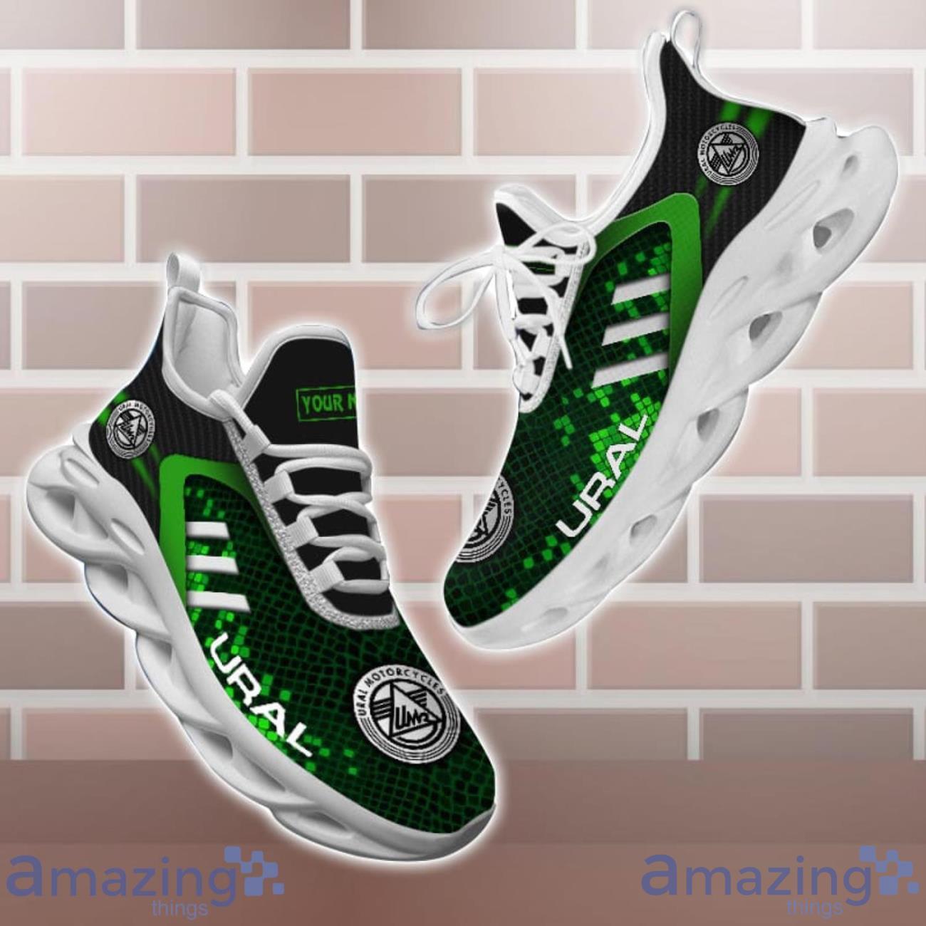 Ural Shoes Green Square Pattern Custom Name Max Soul Sneakers For Men Women image Ural Shoes Green Square Pattern Custom Name Max Soul Sneakers For Men Women Product Photo 1