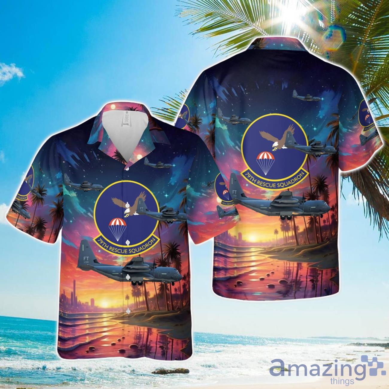 US Air Force 79th Rescue Squadron Lockheed Martin HC 130J Combat King II, 09 5709 FT Hawaiian Shirt Aloha Beach Summer Shirt image US Air Force 79th Rescue Squadron Lockheed Martin HC-130J Combat King II, 09-5709 FT Hawaiian Shirt Aloha Beach Summer Shirt Product Photo 1