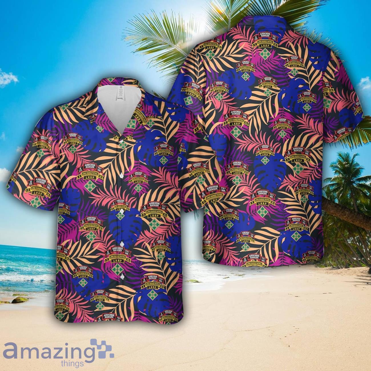 US Army Company K (RANGER), 75TH Infantry (Airborne) Leaf Tropical Pattern 3D Hawaiian Shirt US Army Summer Holiday Gift image US Army Company K (RANGER), 75TH Infantry (Airborne) Leaf Tropical Pattern 3D Hawaiian Shirt US Army Summer Holiday Gift Product Photo 1