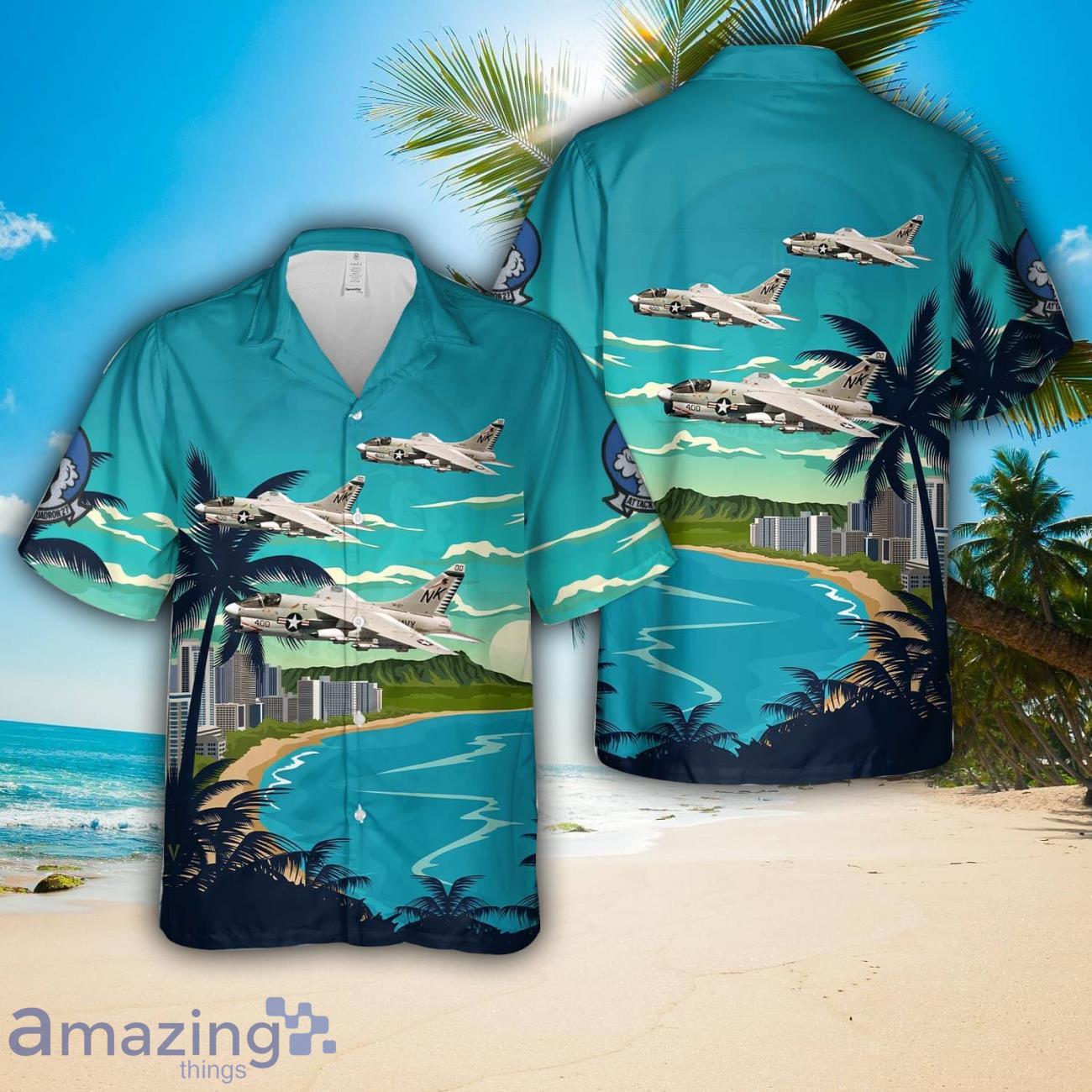 US Navy A 7E Corsair II (VA 27 CVW 14) Attack Squadron 27 (ATKRON 27) VA 27 Royal Maces Hawaiian Shirt US Navy Summer Beach Shirt image US Navy A-7E Corsair II (VA-27 CVW-14) Attack Squadron 27 (ATKRON 27) VA-27 Royal Maces Hawaiian Shirt US Navy Summer Beach Shirt Product Photo 1