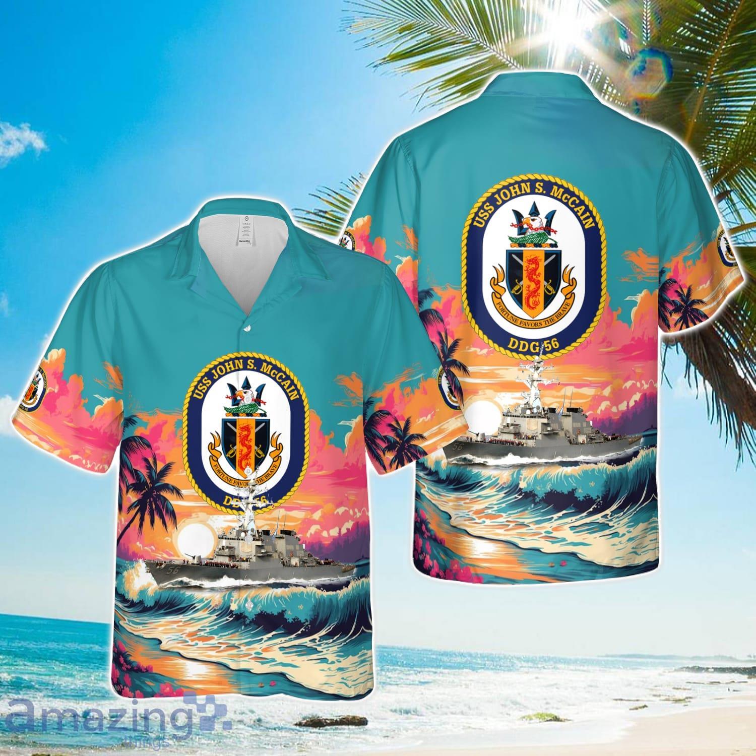 US Navy USS John S. McCain (DDG 56) Arleigh Burke class destroyer Tropical 3D Hawaiian Shirt US Navy Summer Gift image US Navy USS John S. McCain (DDG-56) Arleigh Burke-class destroyer Tropical 3D Hawaiian Shirt US Navy Summer Gift Product Photo 1