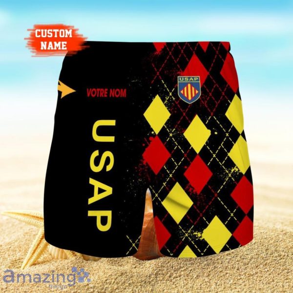USA Perpignan Logo Print 3D Short Hawaiian Custom Name Trending Summer For Men Product Photo 1