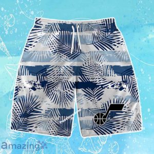 Utah Jazz Team Logo Pattern Leaves Tropical Hawaiian Shirt & Short Product Photo 3