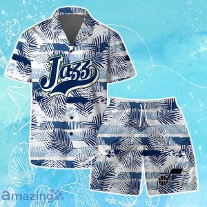 Utah Jazz Team Logo Pattern Leaves Tropical Hawaiian Shirt & Short Product Photo 1