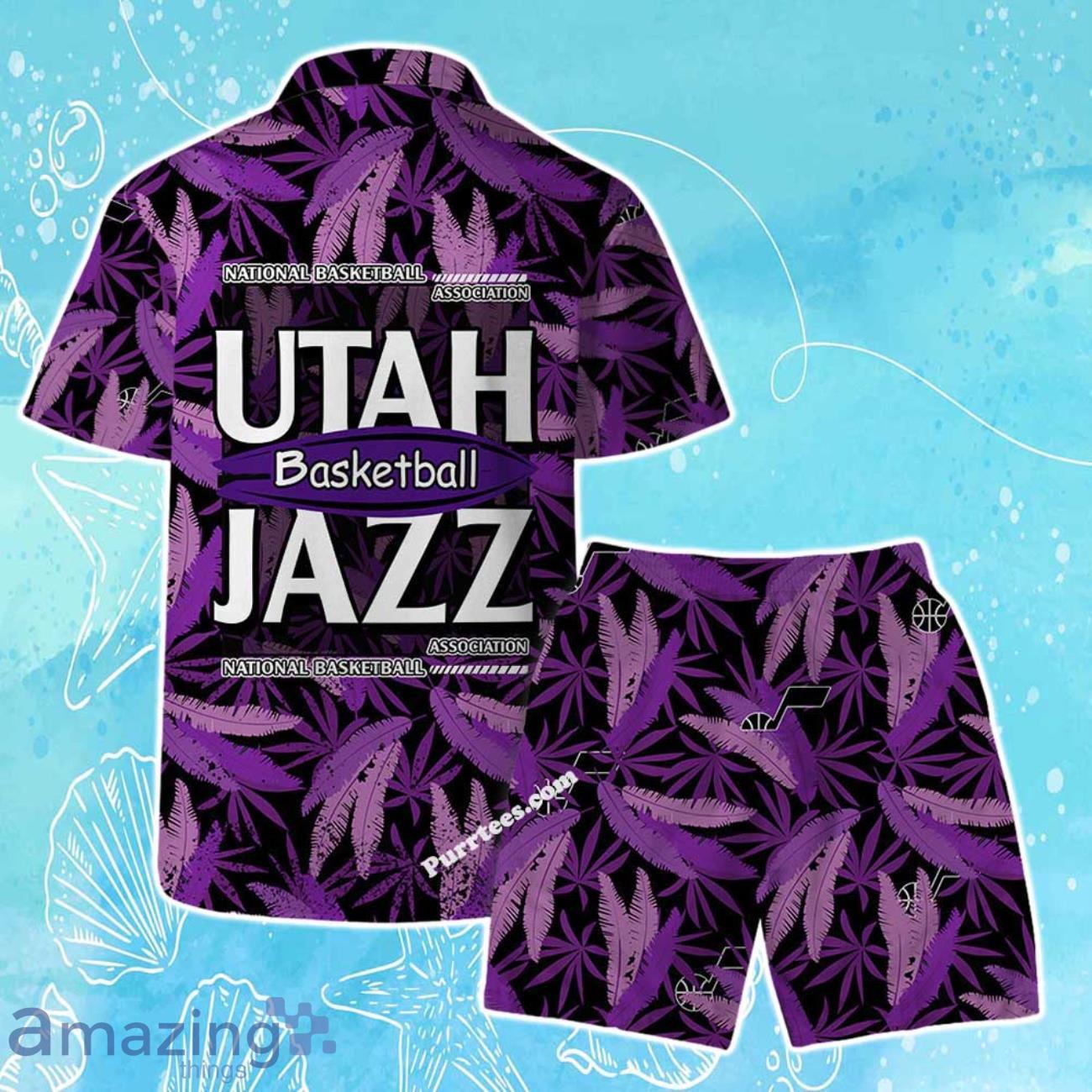 Utah Jazz Team Logo Pattern Leaves Vintage Art Hawaiian Shirt & Short image Utah Jazz Team Logo Pattern Leaves Vintage Art Hawaiian Shirt & Short Product Photo 2
