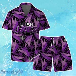 Utah Jazz Team Logo Pattern Leaves Vintage Art Hawaiian Shirt & Short Product Photo 1