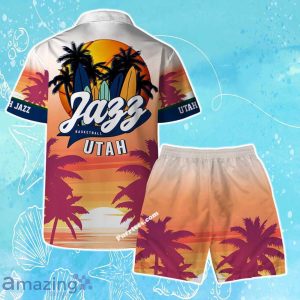 Utah Jazz Team Logo Pattern Sunset Tropical Hawaiian Shirt & Short Product Photo 2