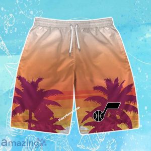 Utah Jazz Team Logo Pattern Sunset Tropical Hawaiian Shirt & Short Product Photo 3