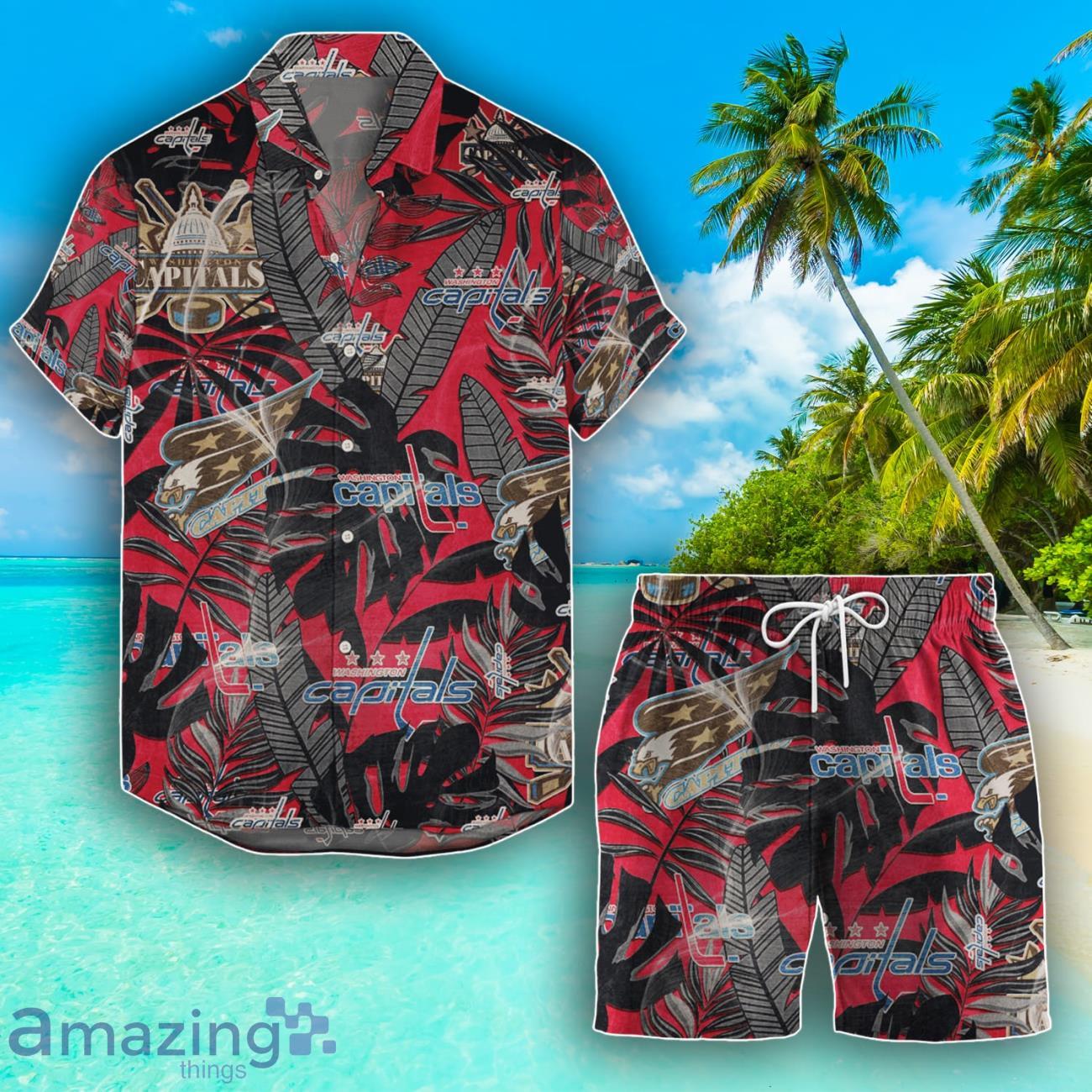 Washington Capitals Set Hawaiian Shirt And Shorts Combo Retro Style For Fans image Washington Capitals Set Hawaiian Shirt And Shorts Combo Retro Style For Fans Product Photo 1