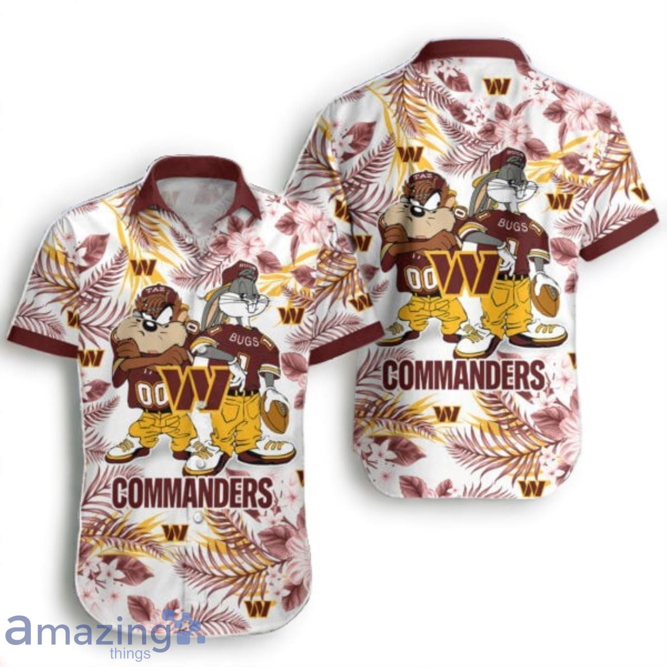 Washington Commanders Hawaiian Shirt Taz and Bugs For NFL Team image Washington Commanders Hawaiian Shirt Taz and Bugs For NFL Team Product Photo 1