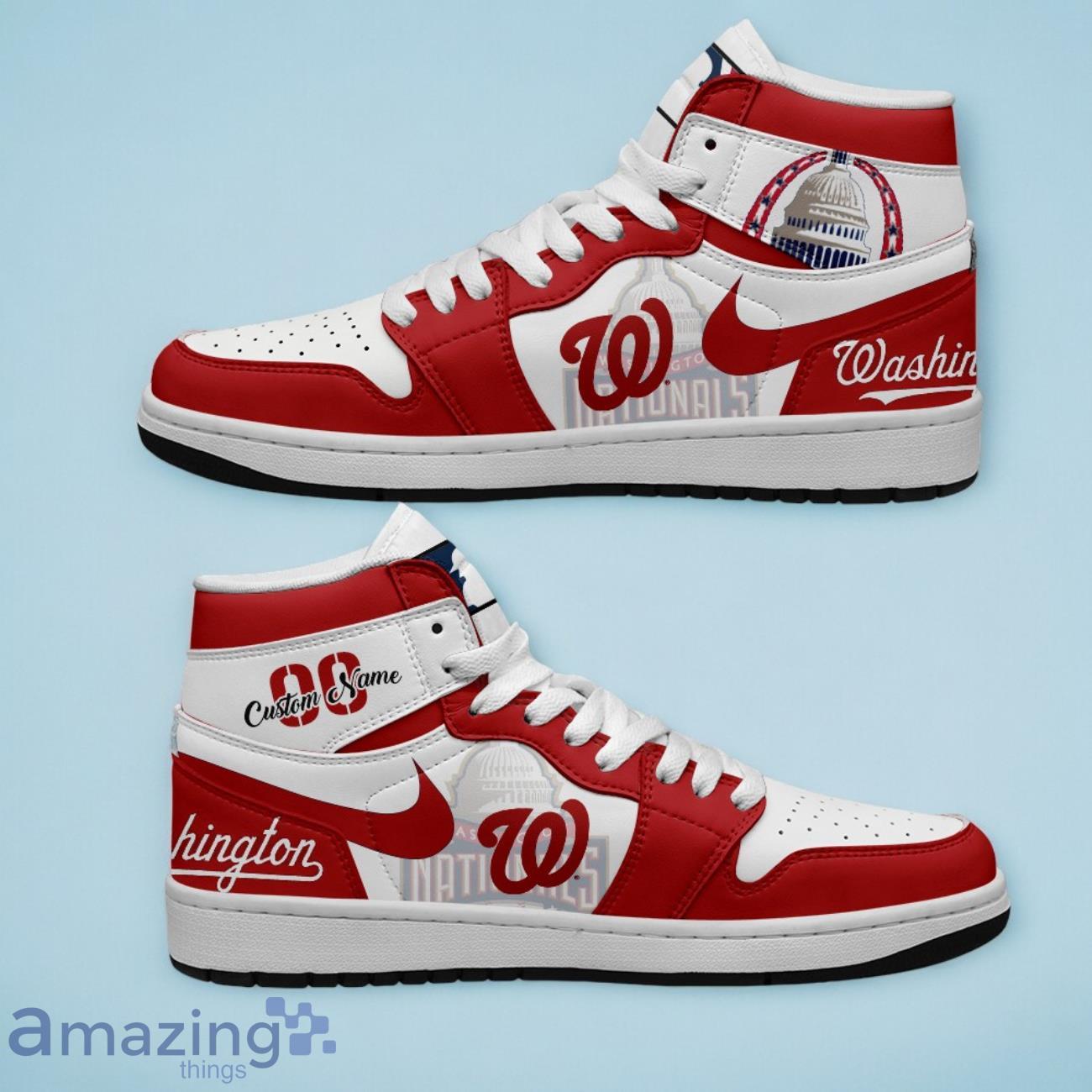 Washington Nationals MLB Air Jordan Hightop Custom Number & Name Trending Shoes image Washington Nationals MLB Air Jordan Hightop Custom Number & Name Trending Shoes Product Photo 1