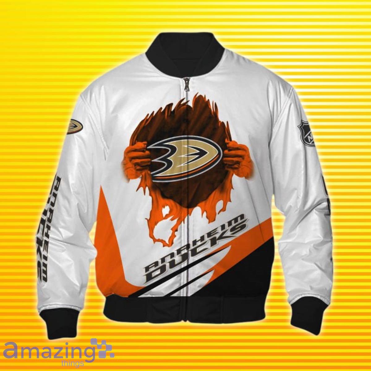 White Anaheim Ducks Bomber 3D Impressive Gift For Men And Women image White Anaheim Ducks Bomber 3D Impressive Gift For Men And Women Product Photo 1