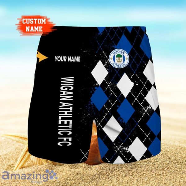 Wigan Athletic Logo Print 3D Short Hawaiian Custom Name Trending Summer For Men Product Photo 1