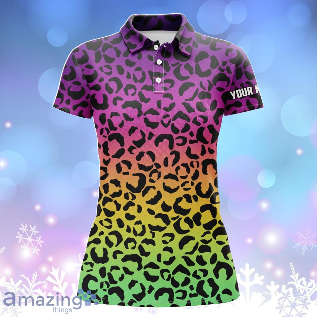 Womens Golf Polo Shirtseon Rainbow Leopard Pattern Polo Shirt Custom Name Golf Polo For Woman Product Photo 1