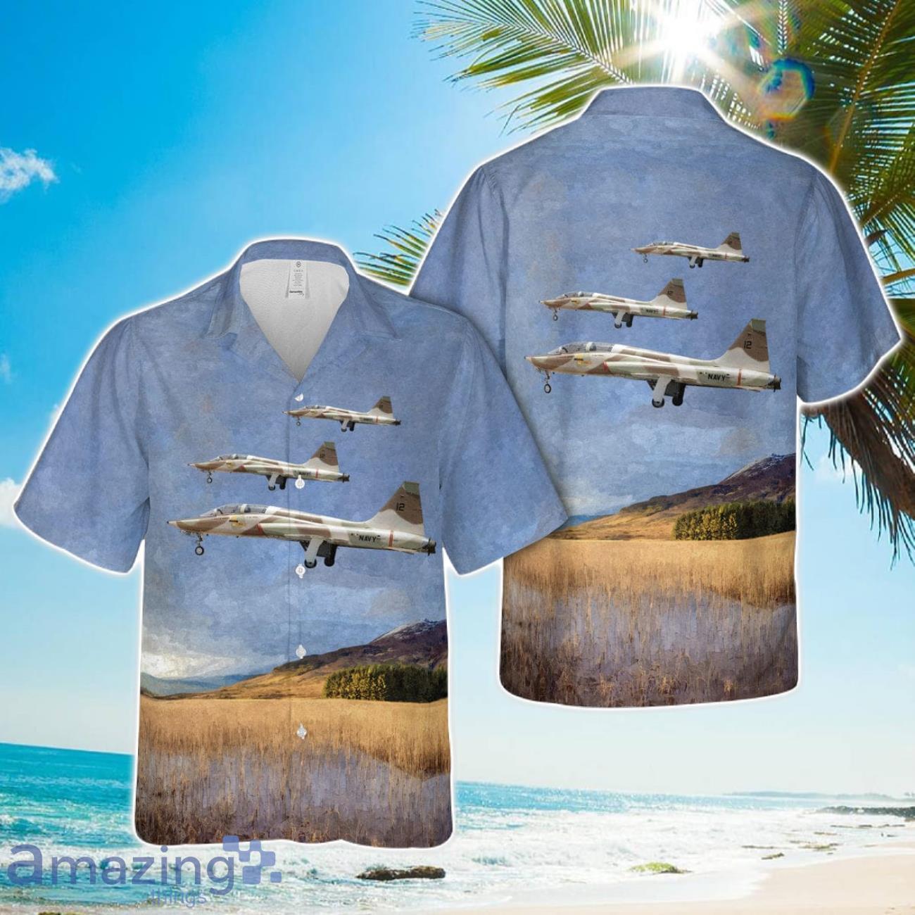 U.S. Navy Northrop DT-38A Talon (USAF sn 59-1596) at United States Navy Fighter Weapons School Top Gun (1974) Hawaiian Shirt US Navy Summer Beach Shirt Product Photo 1