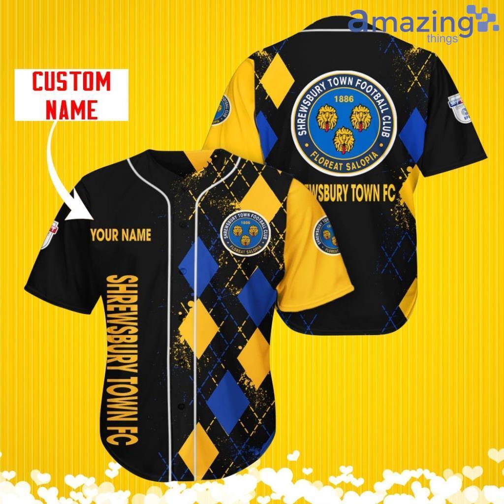 Shrewsbury Town Sports Logo Jersey Baseball Shirt Custom Name With Diamond Brush Pattern For Men And Women image Shrewsbury Town Sports Logo Jersey Baseball Shirt Custom Name With Diamond Brush Pattern For Men And Women Product Photo 1