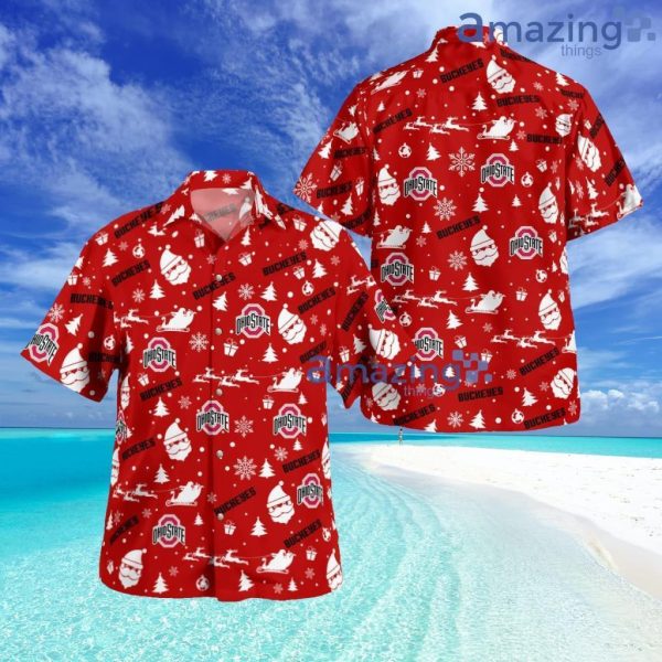 Ohio State Buckeyes Christmas Pattern Button Down Tropical Hawaiian Shirt Product Photo 1