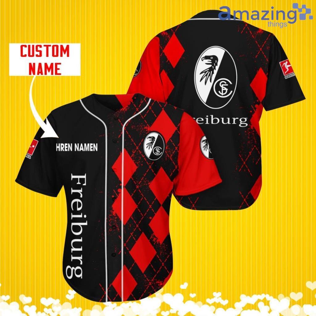 SC Freiburg Sports Logo Jersey Baseball Shirt Custom Name With Diamond Brush Pattern For Men And Women image SC Freiburg Sports Logo Jersey Baseball Shirt Custom Name With Diamond Brush Pattern For Men And Women Product Photo 1