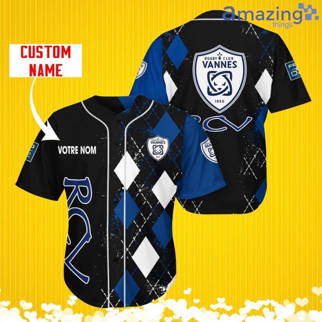 Rugby Club Vannes Sports Logo Jersey Baseball Shirt Custom Name With Diamond Brush Pattern For Men And Women image Rugby Club Vannes Sports Logo Jersey Baseball Shirt Custom Name With Diamond Brush Pattern For Men And Women Product Photo 1