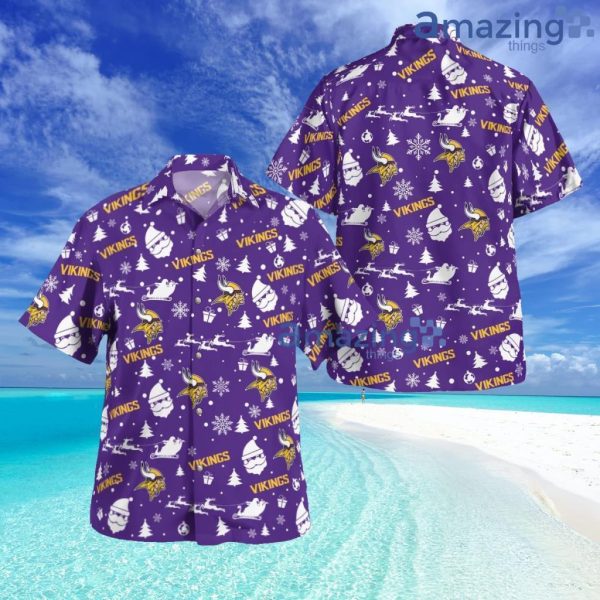 Minnesota Vikings Christmas Pattern Button Down Tropical Hawaiian Shirt Product Photo 1