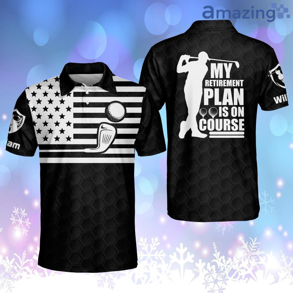 Personalized Funny Golf My Retirement Plan Is On Course Mens Golf Shirts Short Sleeve America Flag Golf Polo Shirt image Personalized Funny Golf My Retirement Plan Is On Course Mens Golf Shirts Short Sleeve America Flag Golf Polo Shirt Product Photo 1