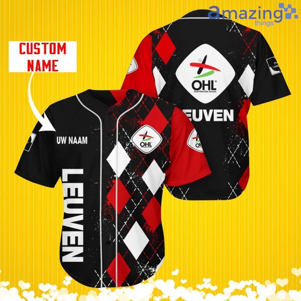 Oud Heverlee Leuven Sports Logo Jersey Baseball Shirt Custom Name With Diamond Brush Pattern For Men And Women image Oud-Heverlee Leuven Sports Logo Jersey Baseball Shirt Custom Name With Diamond Brush Pattern For Men And Women Product Photo 1
