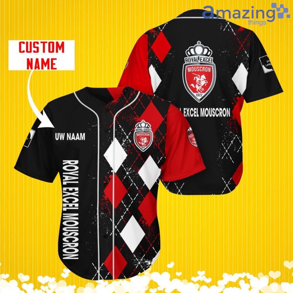 Royal Excel Mouscron Sports Logo Jersey Baseball Shirt Custom Name With Diamond Brush Pattern For Men And Women image Royal Excel Mouscron Sports Logo Jersey Baseball Shirt Custom Name With Diamond Brush Pattern For Men And Women Product Photo 1