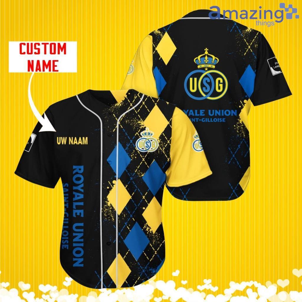 Royale Union Saint Gilloise Sports Logo Jersey Baseball Shirt Custom Name With Diamond Brush Pattern For Men And Women image Royale Union Saint-Gilloise Sports Logo Jersey Baseball Shirt Custom Name With Diamond Brush Pattern For Men And Women Product Photo 1