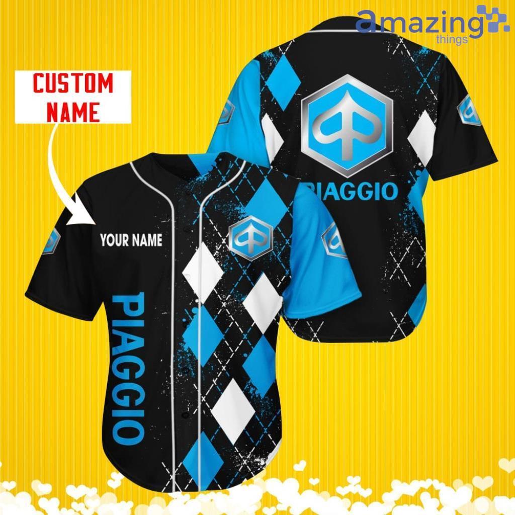 Piaggio Sports Logo Jersey Baseball Shirt Custom Name With Diamond Brush Pattern For Men And Women image Piaggio Sports Logo Jersey Baseball Shirt Custom Name With Diamond Brush Pattern For Men And Women Product Photo 1
