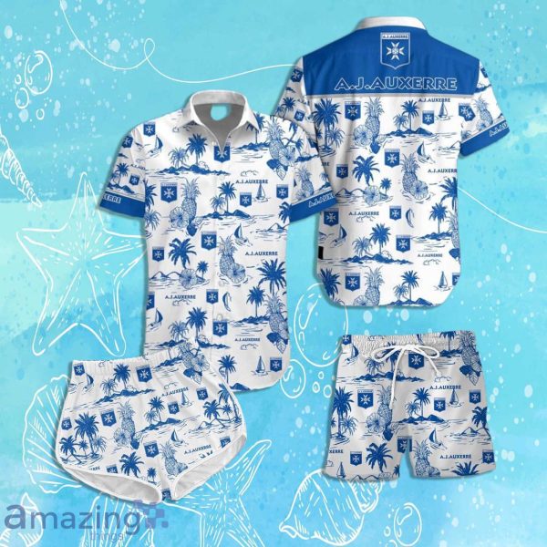 AJ Auxerre Hawaiian Shirt & Short 2024 Summer Beach For Fans Product Photo 1