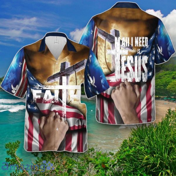 All I Need Is Jesus American Flag Cross Hawaiian Shirts Unique Gift Product Photo 1