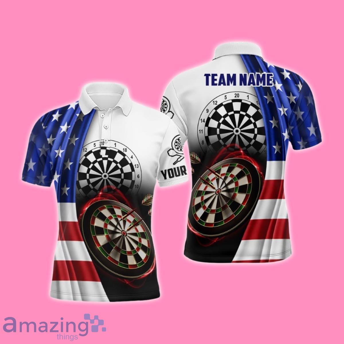 American Flag Men Darts Polo Shirt Style Gift Custom Darts Shirt For Dart Lovers image American Flag Men Darts Polo Shirt Style Gift Custom Darts Shirt For Dart Lovers Product Photo 1