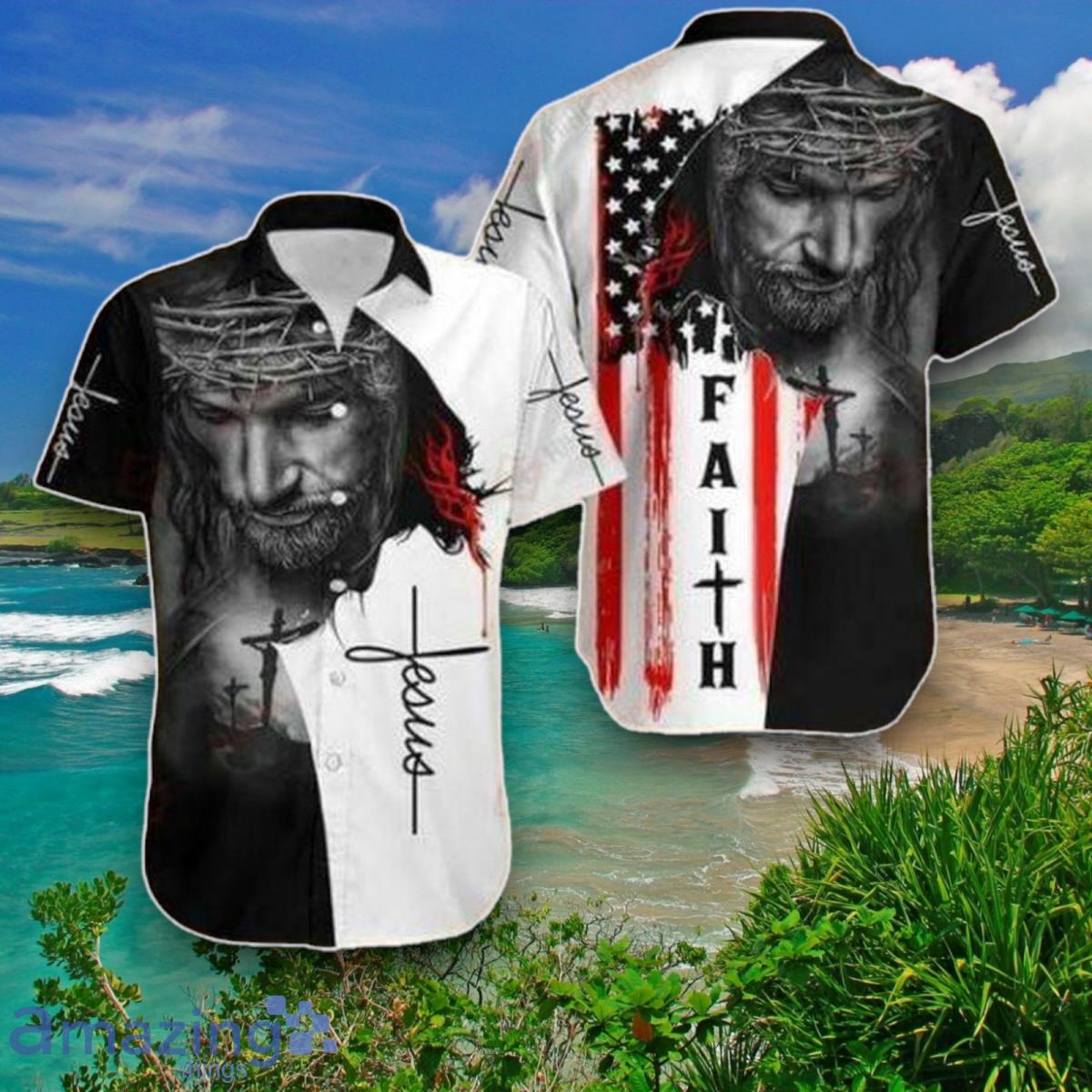American Flags God Jesus Christian Cross Faith Gift Easter Day Hawaiian Shirt Unique Gift image American Flags God Jesus Christian Cross Faith Gift Easter Day Hawaiian Shirt Unique Gift Product Photo 1