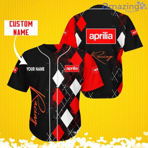 Aprilia Motorcycles Sports Logo Jersey Baseball Shirt Custom Name With Diamond Brush Pattern For Men And Women Product Photo 1