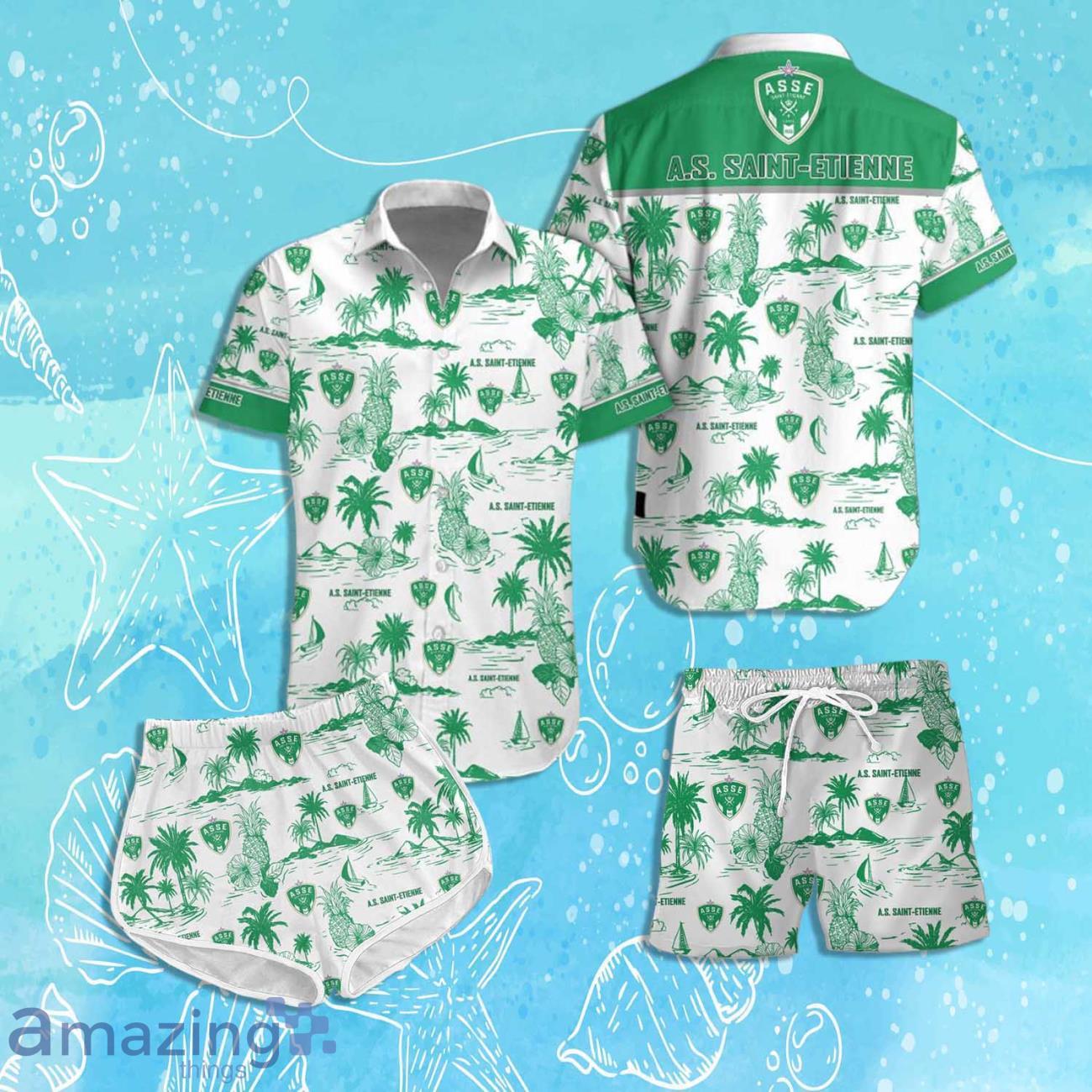 AS Saint Etienne Hawaiian Shirt & Short 2024 Summer Beach For Fans image AS Saint-Etienne Hawaiian Shirt & Short 2024 Summer Beach For Fans Product Photo 1