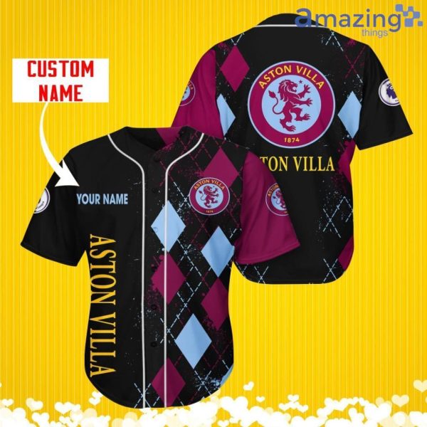 Aston Villa F.C Sports Logo Jersey Baseball Shirt Custom Name With Diamond Brush Pattern For Men And Women Product Photo 1