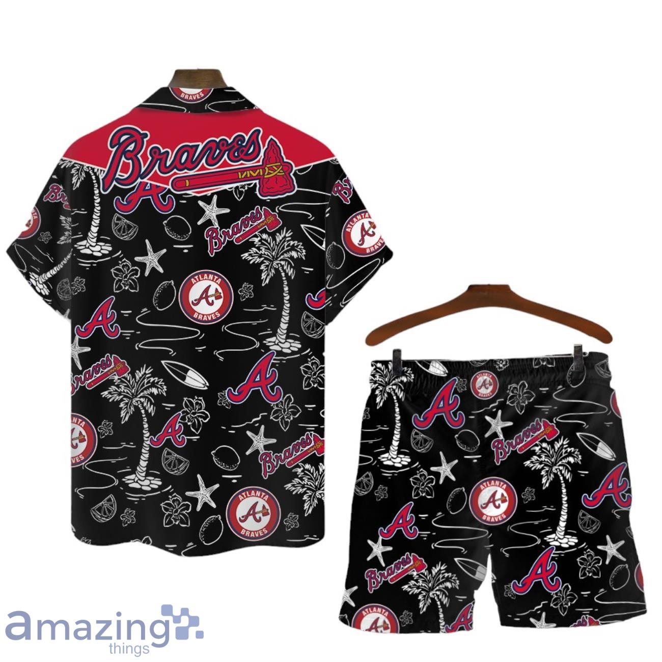 Atlanta Braves MLB Logo Tropical Design Hawaiian Shirt & Short image Atlanta Braves MLB Logo Tropical Design Hawaiian Shirt & Short Product Photo 2